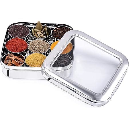 stainless steel square spice box|indian spice box.